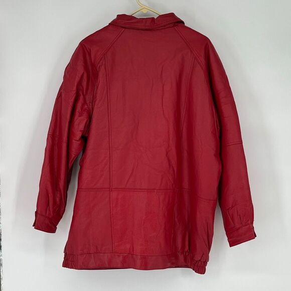 VENEZIA Vtg Leather Jacket Women's Size XL Red Quilted Lining Full Zip Coat Pkts - Picture 12 of 15